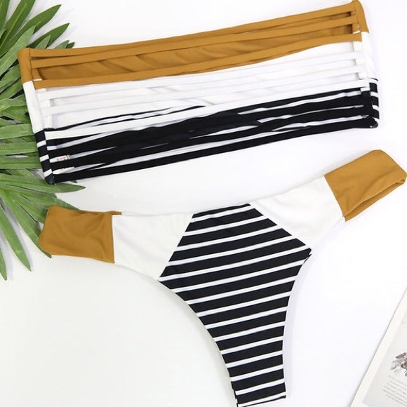 SOLD OUT CLEARANCE Striped Strappy Bandeau Cheeky 2Pc Bikini - Picture 3 of 4